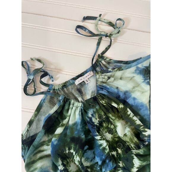 Jin Jinny Green & Blue Tie Dye Tiered Tie Straps Sleeveless Maxi Dress Size S - Picture 3 of 6